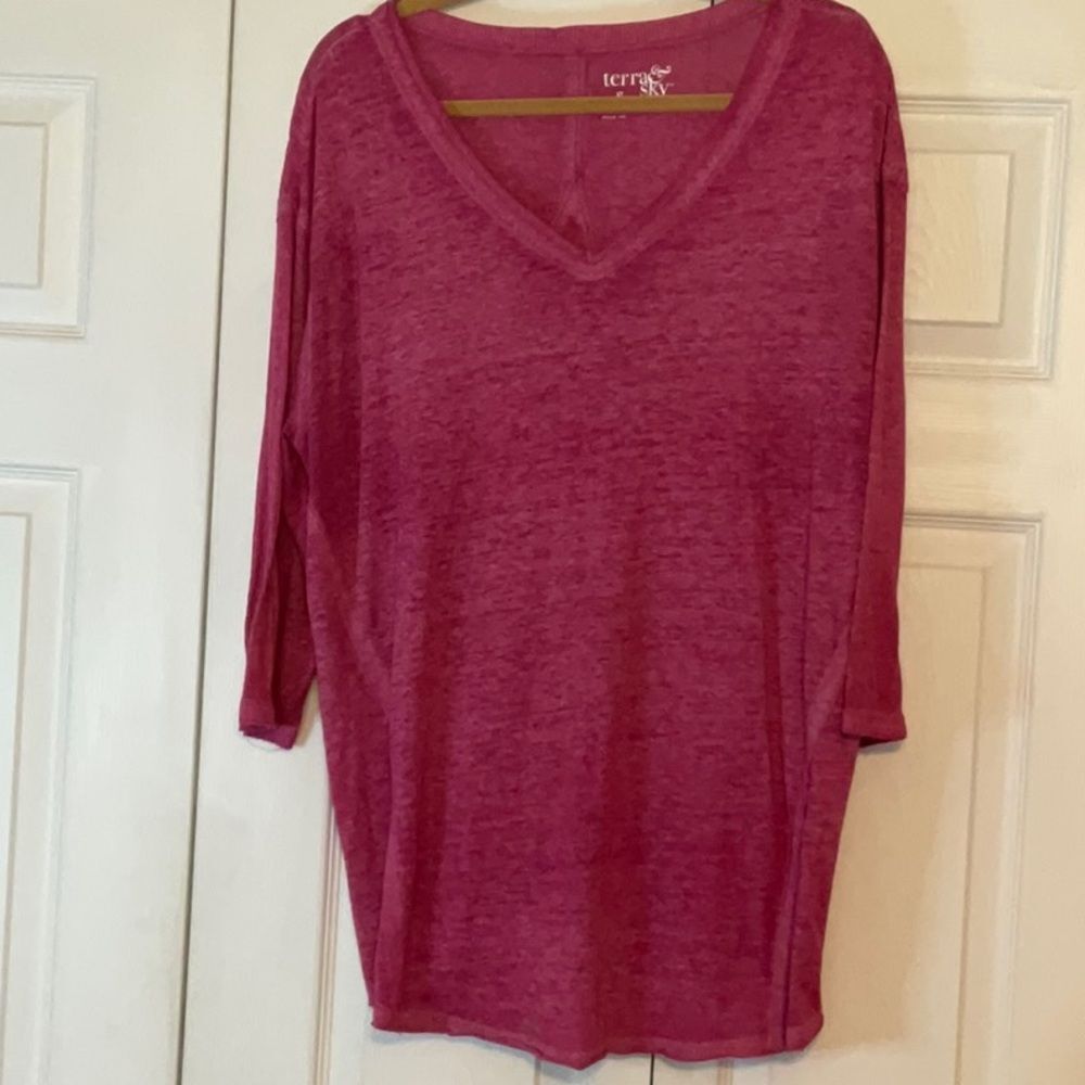 Terra & Sky Pink‎ Semi Sheer Tunic Top 1X 16W-18W
